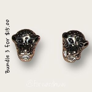 Silver Tone Large Cat / Cheeta / Leopard Earrings